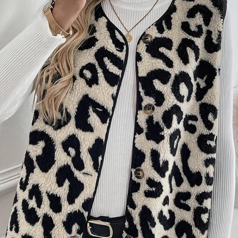 Leopard Print Button-Up Vest - Picture 2 of 4